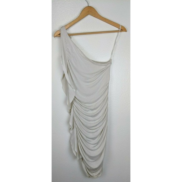 VELVET BY GRAHAM & SPENCER Beige  one off the shoulder bodycon sexy dress S/P - Picture 1 of 5